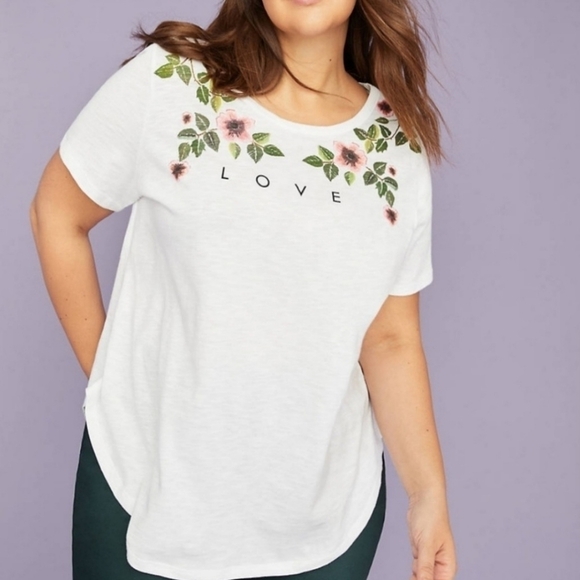 Lane Bryant White Floral Tee 22/24 - Picture 1 of 6